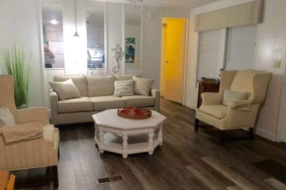 beautiful $15,000 single wide manufactured home - gorgeous living room after makeover