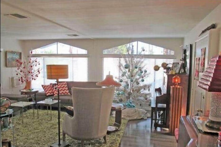beautiful mid-century mobile home living room