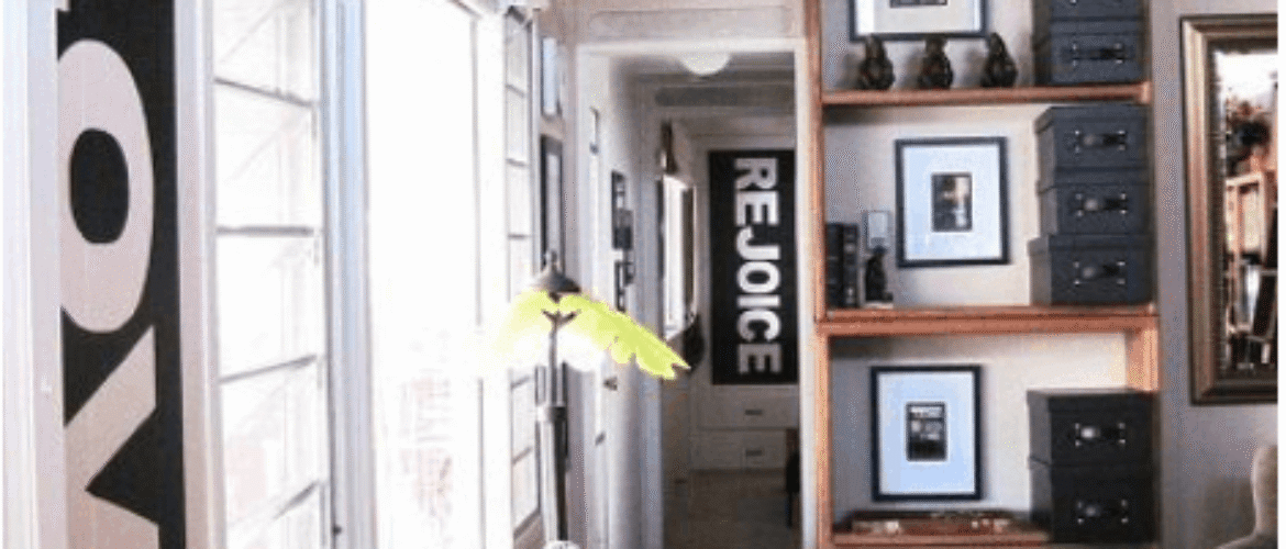 living room after complete remodel in vintage mobile home