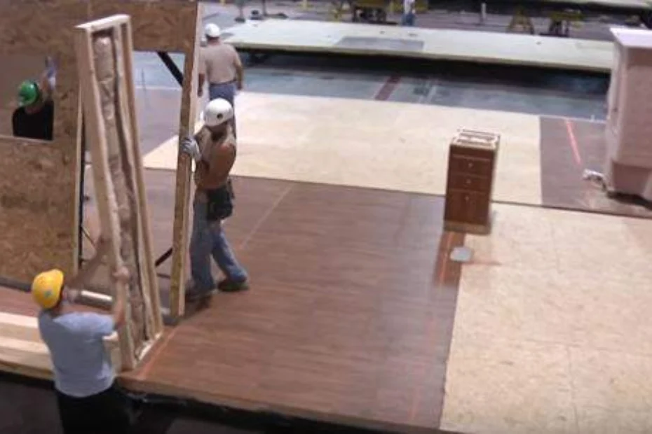 walls being installed over flooring in manufactured home construction factory 2 930x620 c