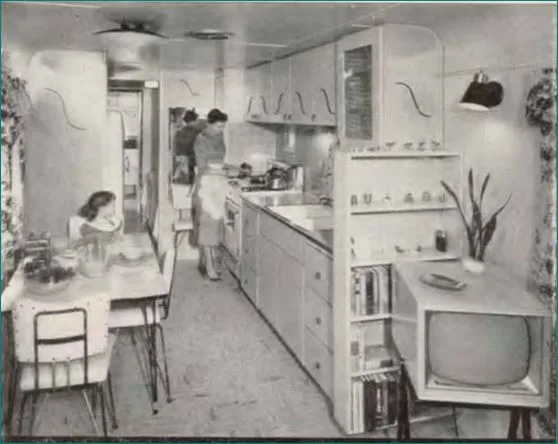 vintage mobile homes-1955 Straight Line Kitchen - American mobile Home