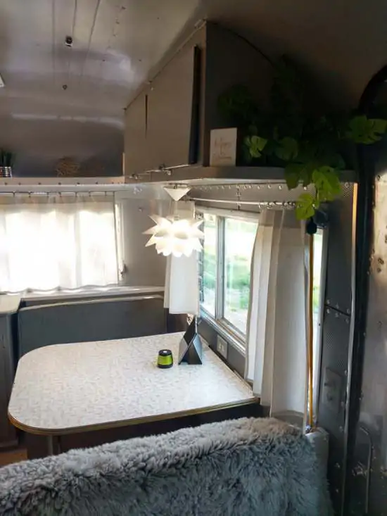 Vintage Camper Restoration - 1962 Streamline Dutchess - Interior After - close up dining area