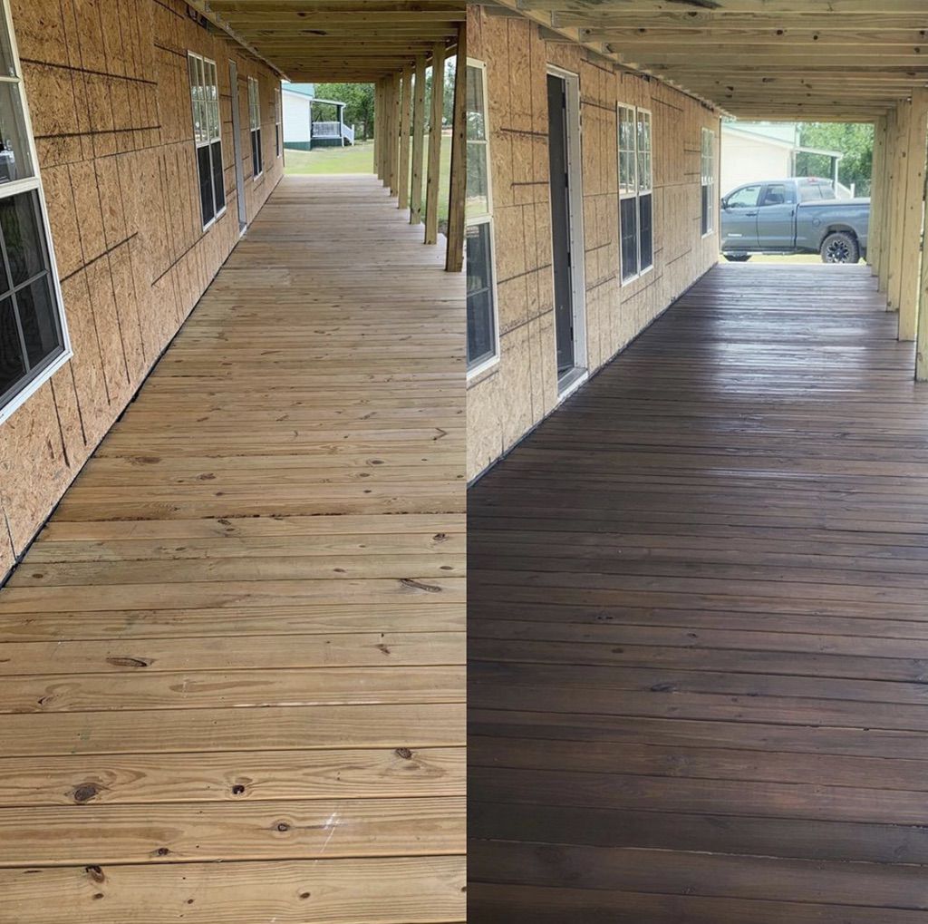 Buccaneer double wide remodel staining the front porch