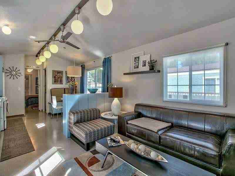 Modern mobile home decor: contemporary mountain chic -2 bedroom 2 bath mobile home for sale in truckee, ca - interior - living room and kitchen