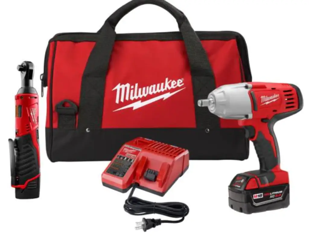 Milwaukee m18 m12 12 18 volt lithium ion cordless 3 8 in. Ratchet and 1 2 in. Impact wrench with friction ring combo kit 2663 22rh the home depot 1