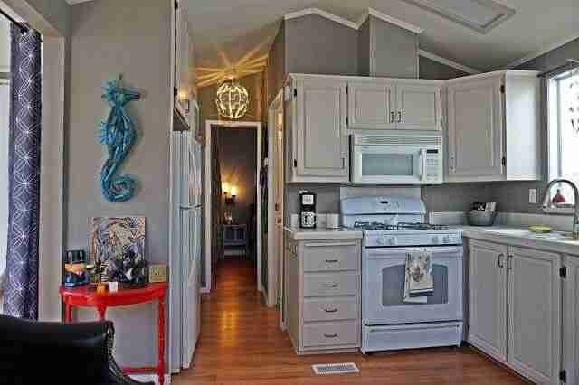 Modern beach style manufactured home makeover