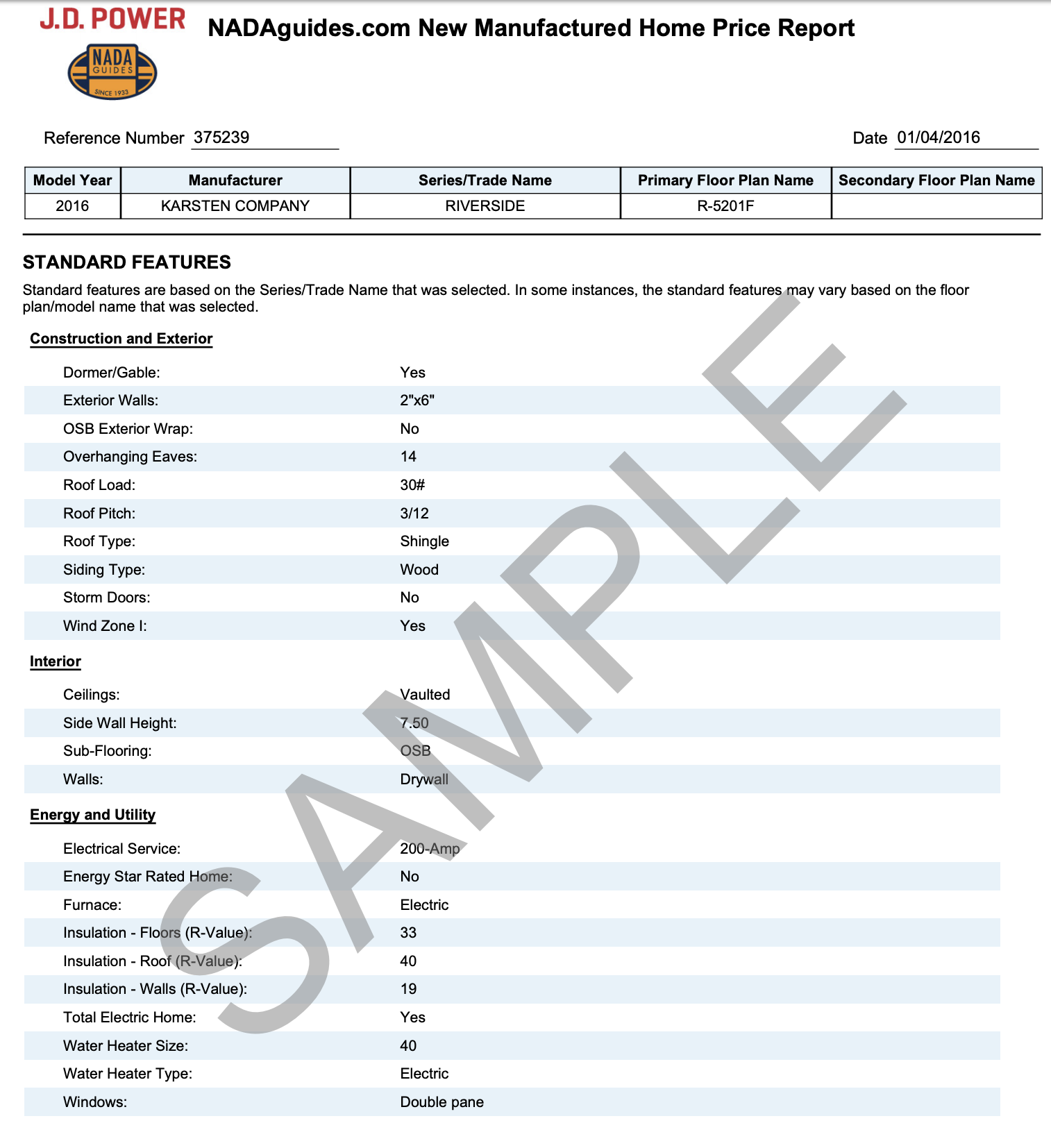 Nada report to buy a new manufactured home