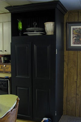 black pantry in budget kitchen makeover on mobile home