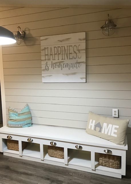 Coastal farmhouse mobile home remodel entryway mudroom 1 | mobile home living