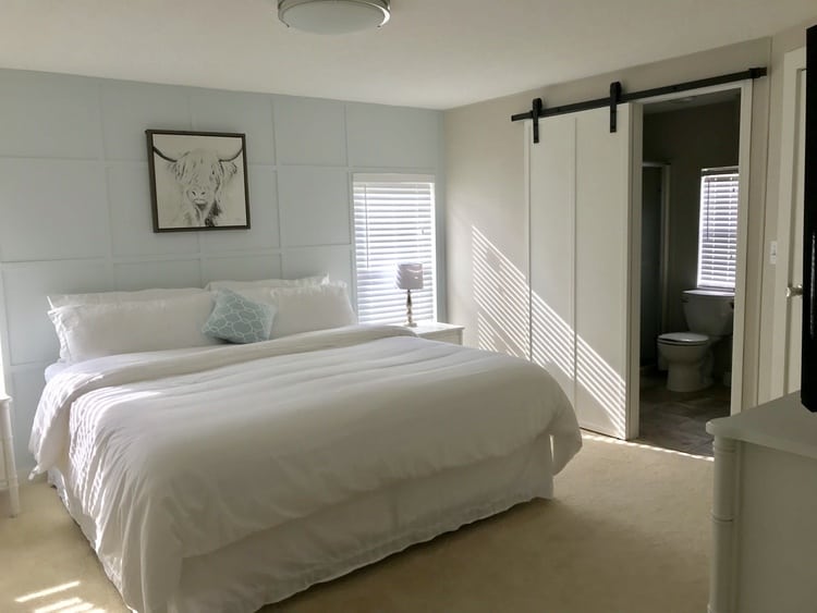 Coastal farmhouse mobile home remodel masater bedroom after | mobile home living