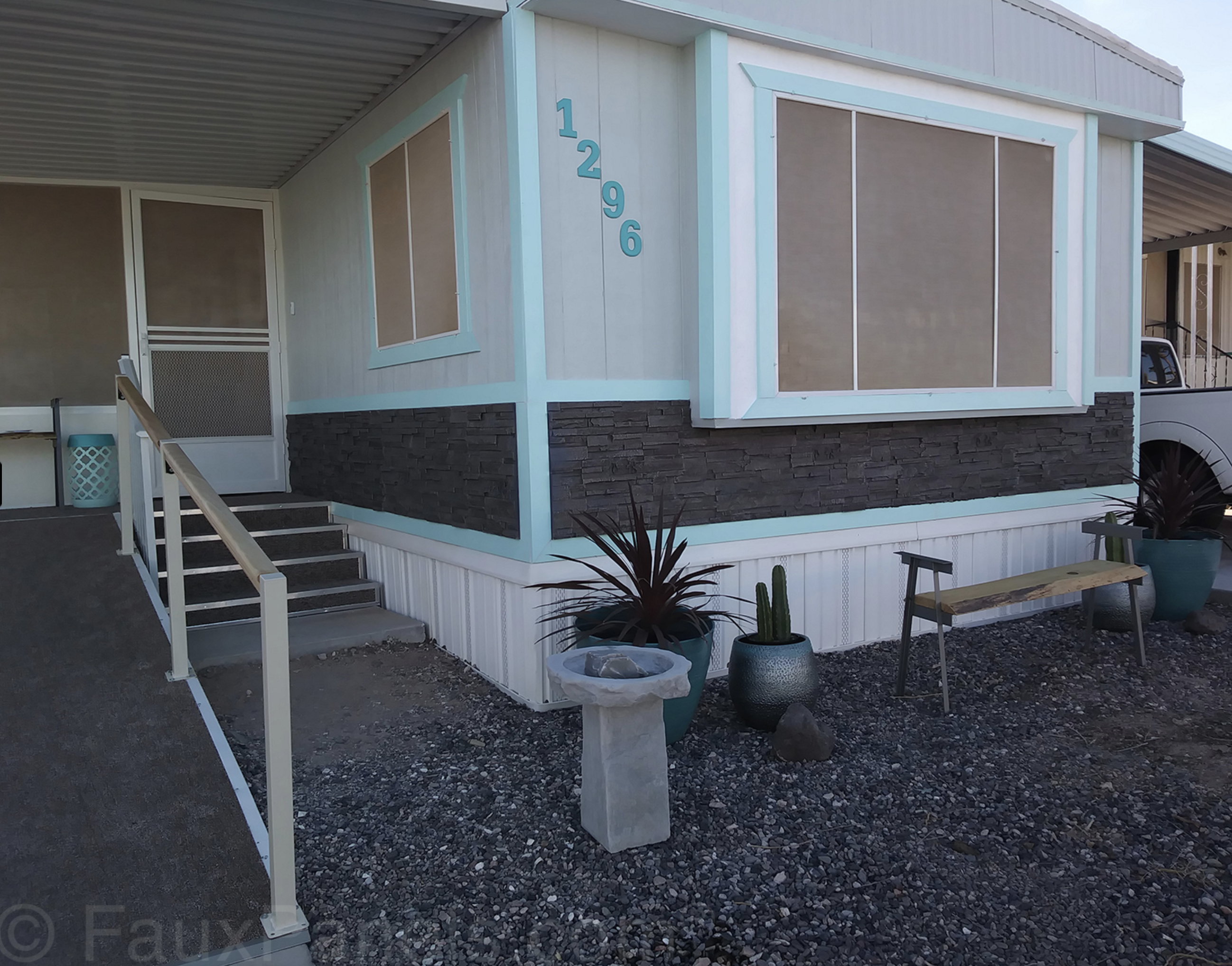 Fuax Rock Panel Used On Mobile Home Sideing
