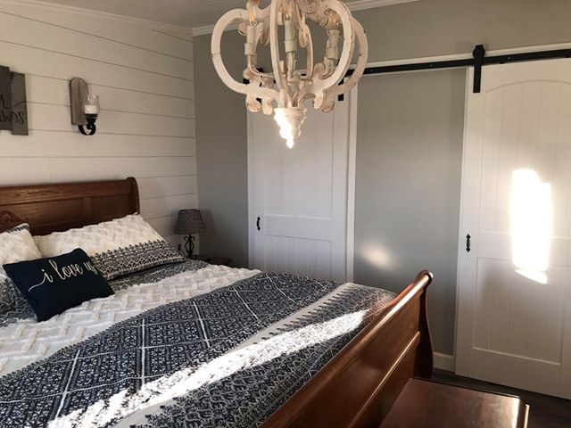 Master bedroom barn doors installed