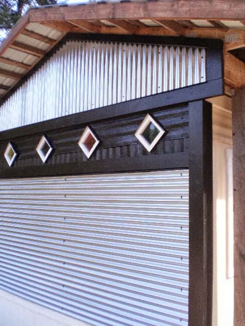 Shed with sheet metal siding