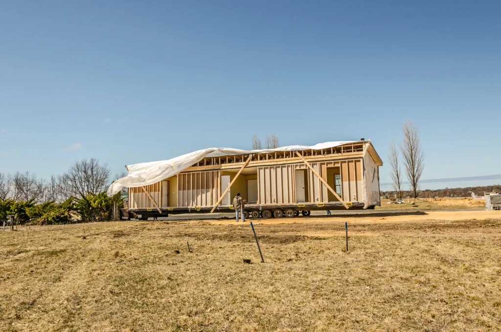 new manufactured home double wide half during install