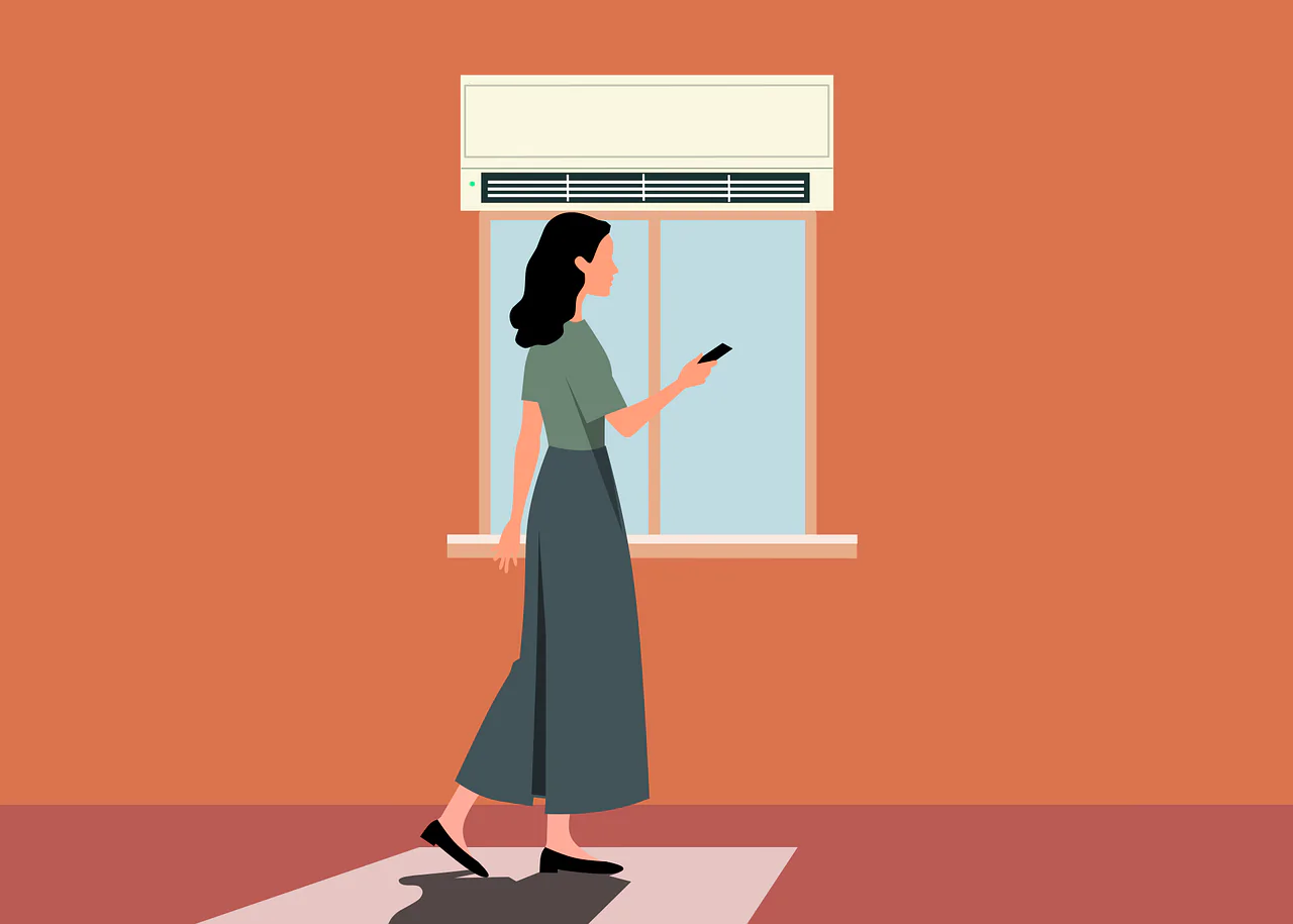 air conditioner, air conditioning, cooling, woman, remote control, window, heat, comfort, nature, home, indoor, climate control, temperature, summer, modern, appliance, technology, ventilation, fresh air, control, relaxing