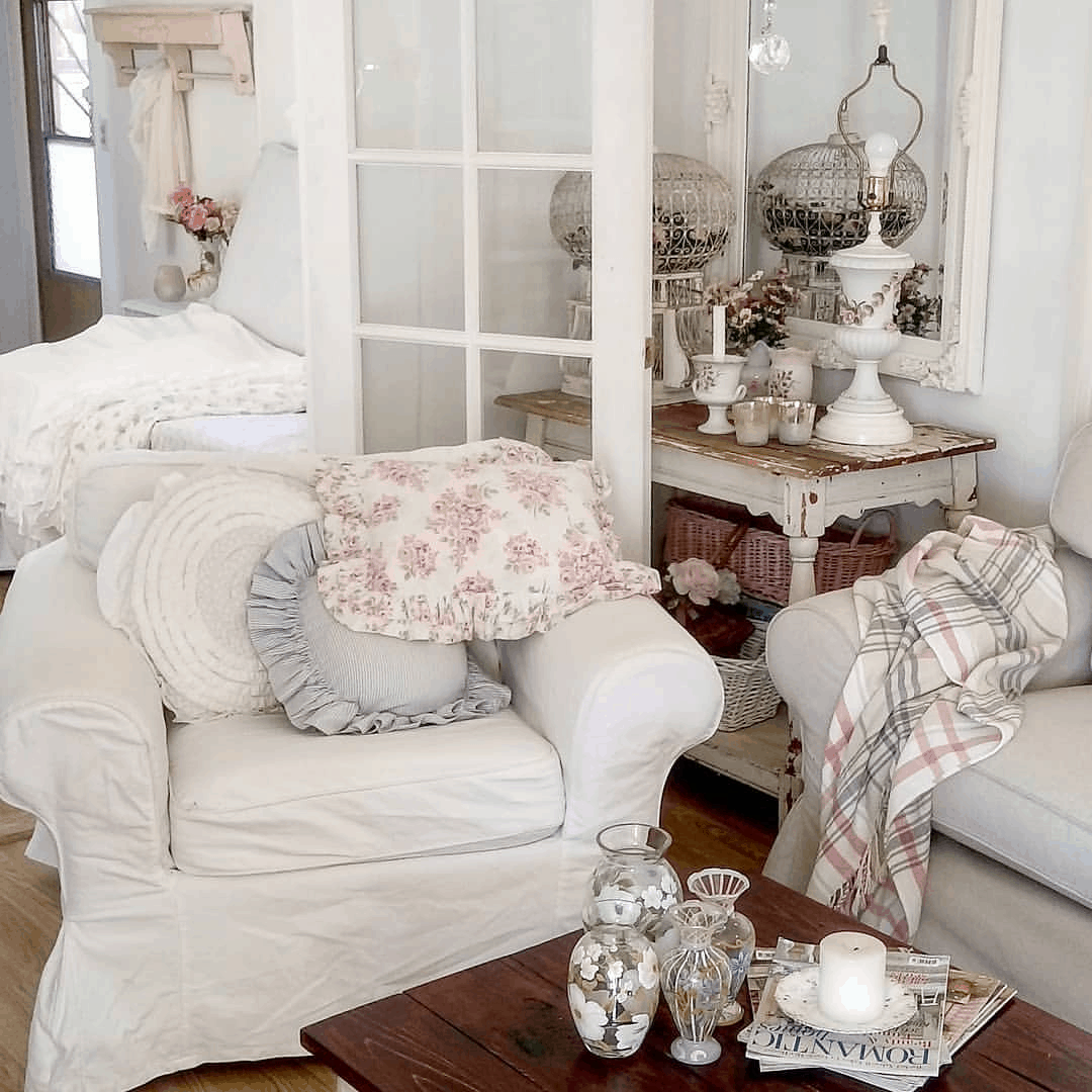 shabby chic style mobile home - living room 