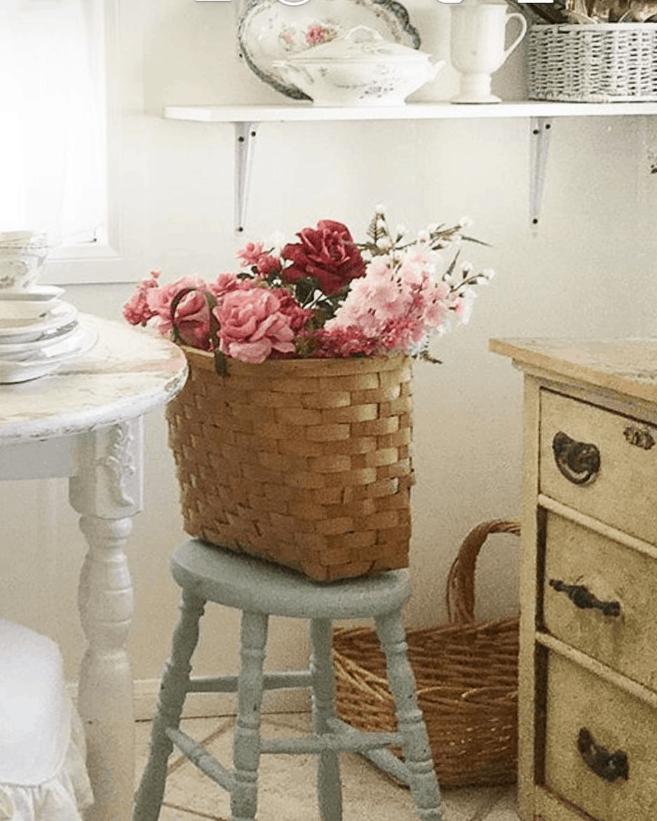 flower basket in shabby chic style kitchen