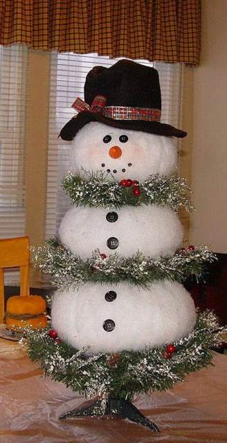 Chritmas tree turned into lifesized snowman - cheap diy christmas decor ideas