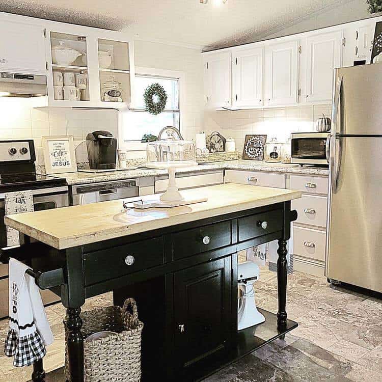 Fabulous French Mobile Home Kitchen With White Tile Backsplash