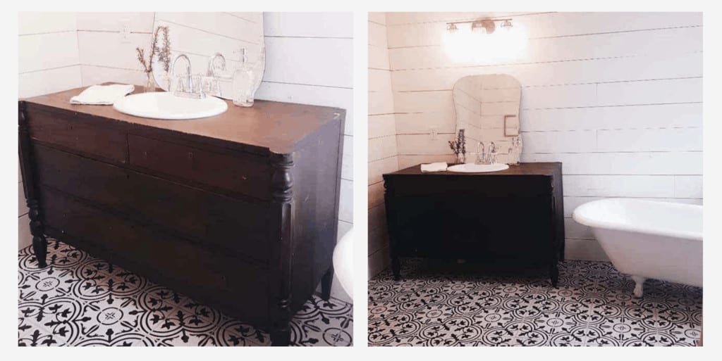 vintage eclectic farmhouse bathroom on a budget