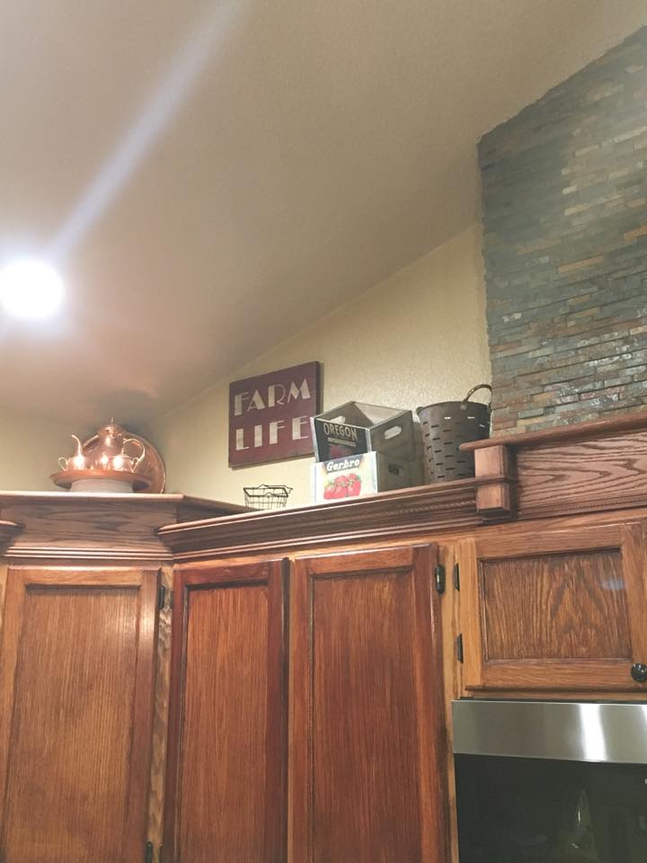 Tracey Fields Double Wide Manufactured Home Remodel Above Cabinets In Kitchen