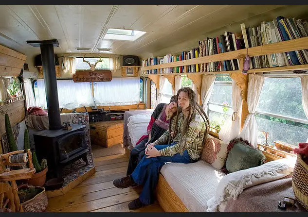 Vintage buses-vintage bus conversion - enchanted gypsy - interior living area