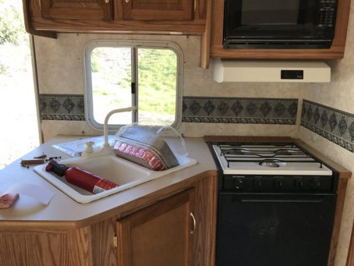 affordable RV renovation-kitchen before