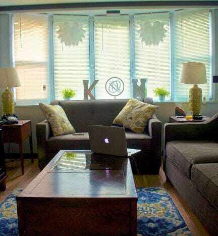 affordable mobile home remodel - 1968 Landola single wide goes Retro (living room after)