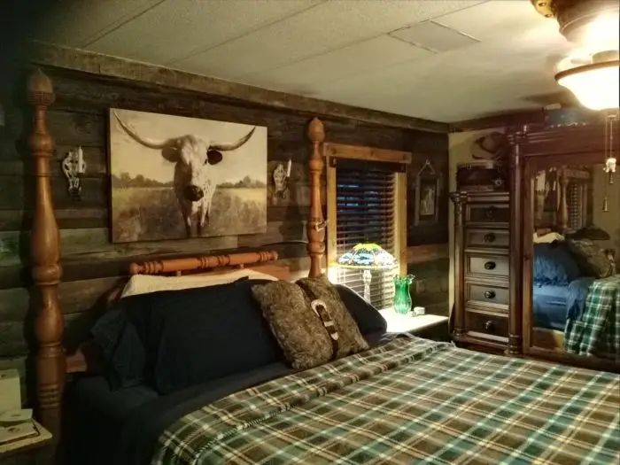 Double Wide get a DIY Rustic Cabin Makeover - rustic style bedroom after makeover