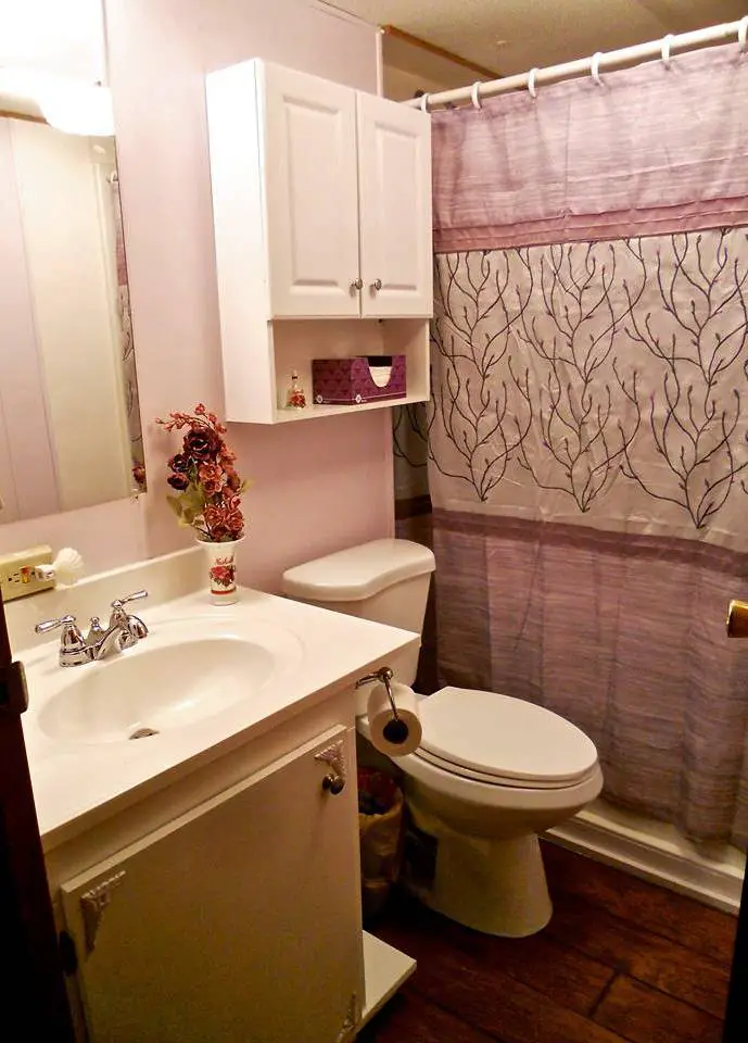 bathroom after manufactured home remodel and update - how one family weathered the economic collapse with style_