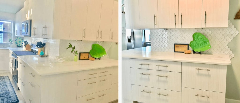 Beach Cottge Kitchen Backsplash That Looks Like Fish Scales