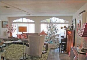 beautiful mid-century mobile home living room