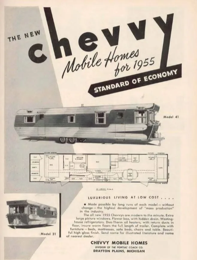 vintage mobile homes-chevvy mobile home 1955