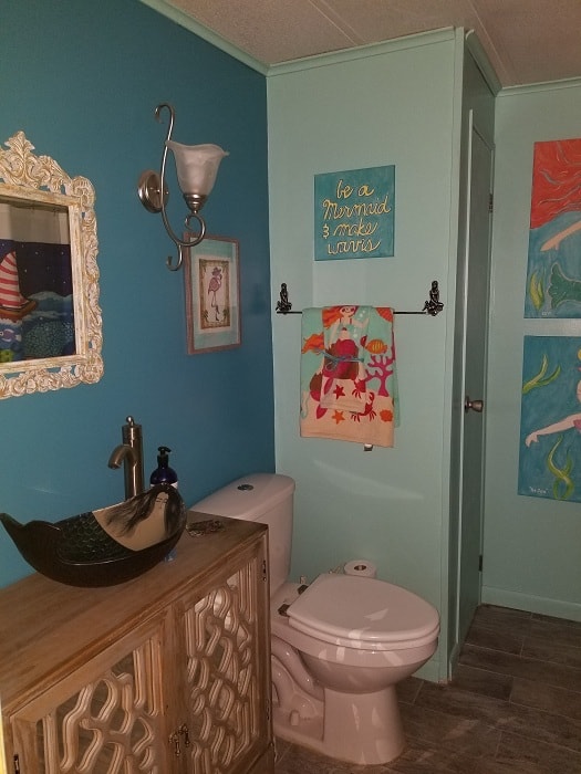 Colorful Beach House Mobile Home Guest Bathroom