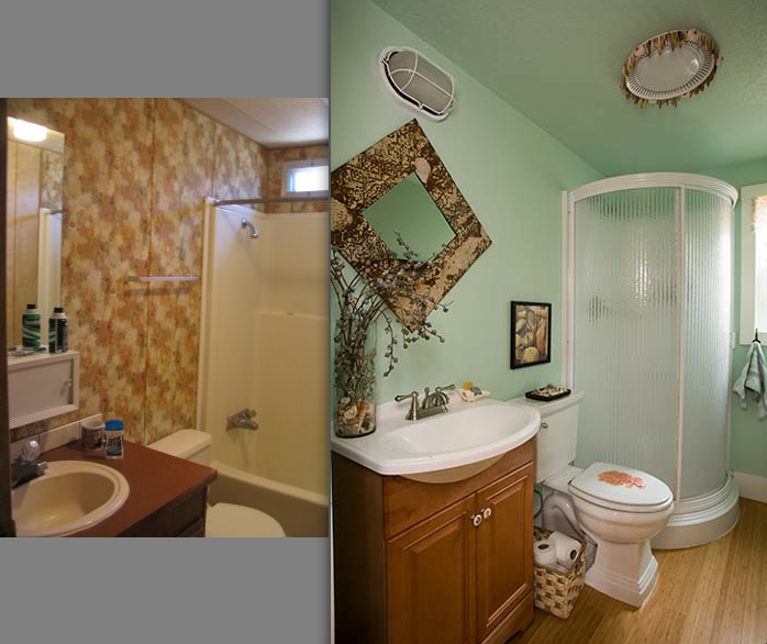 interior designer's manufactured home remodel - before and after images of a manufactured home renovation - bathroom before and after