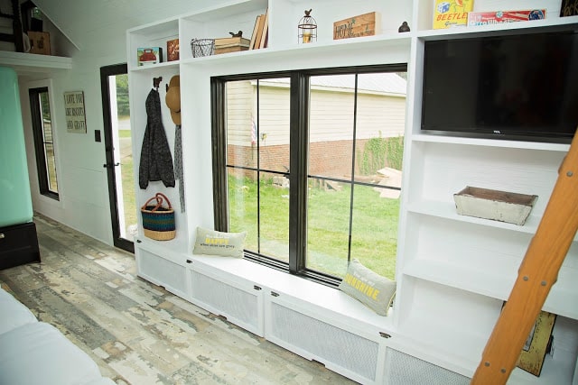 Farmhouse Tiny Home Window Seat And Shelving