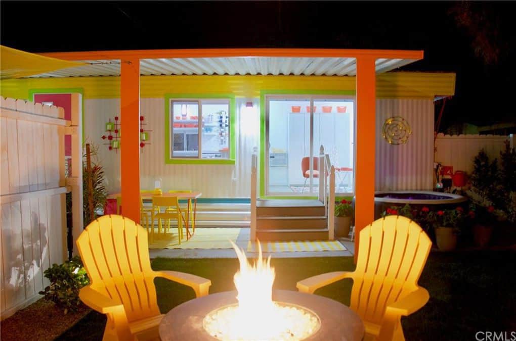 Fire pit colorful retro mobile home