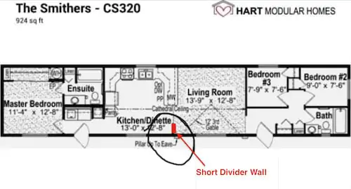 Floorplan Of HART Single Wide With Short Divider Wall Shown Example Of How To Remove A Mobile Home Wall