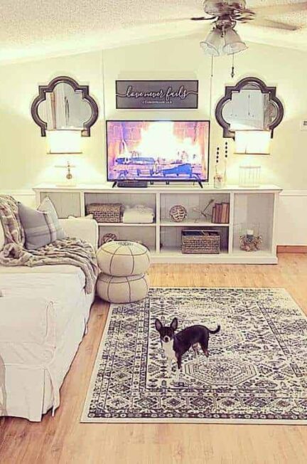 french country style living room in single wide no coffee table