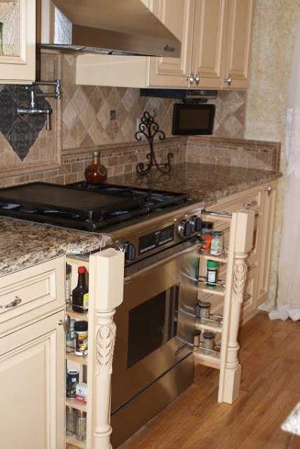 French Country Gourmet Kitchen in a Manufactured Home - spice racks