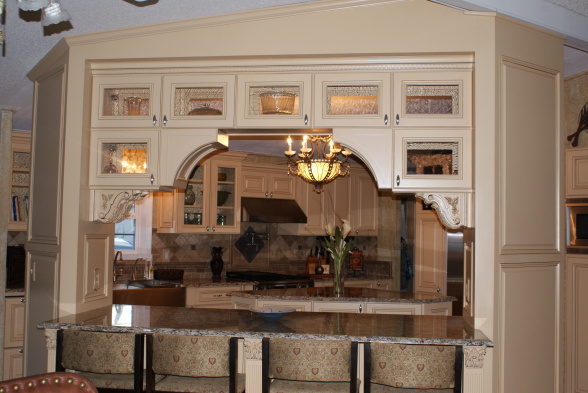 French Country Gourmet Kitchen in a Manufactured Home - breakfast bar