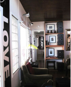 living room after complete remodel in vintage mobile home