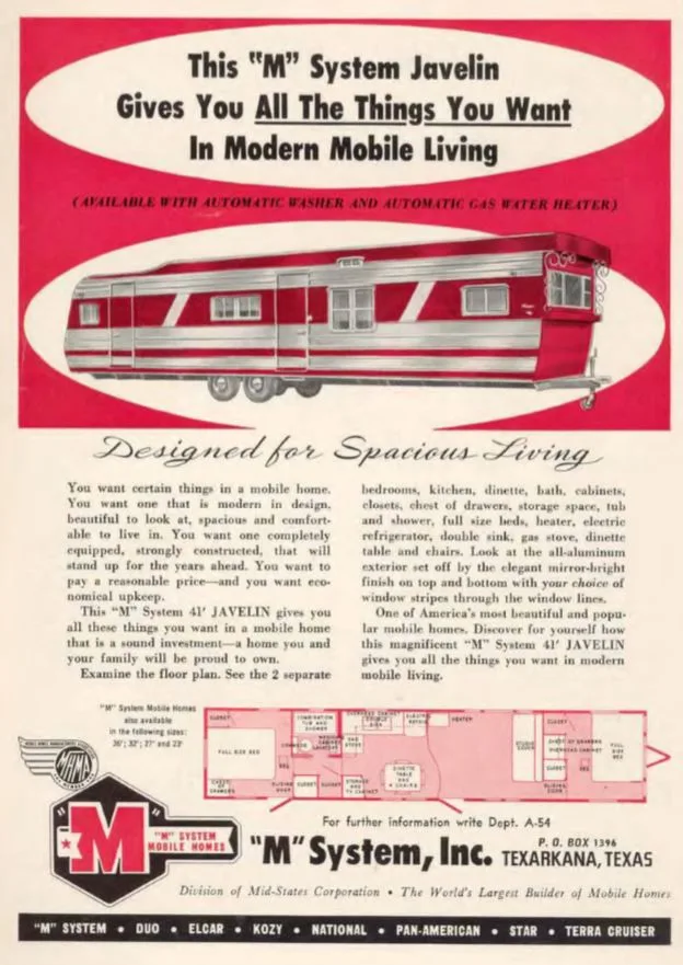vintage mobile homes-m system ad 1955
