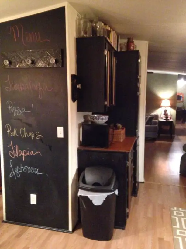 Farmhouse Inspired Manufactured Home Makeover - chalkboard walls kitchen after