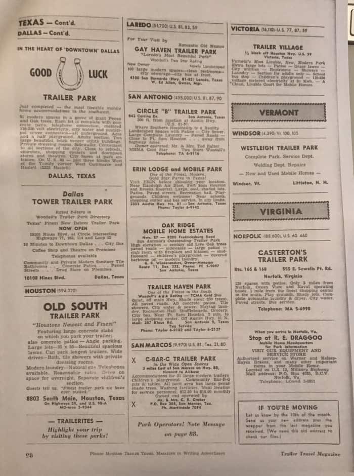 mobile home park advertising from 1955 page 2