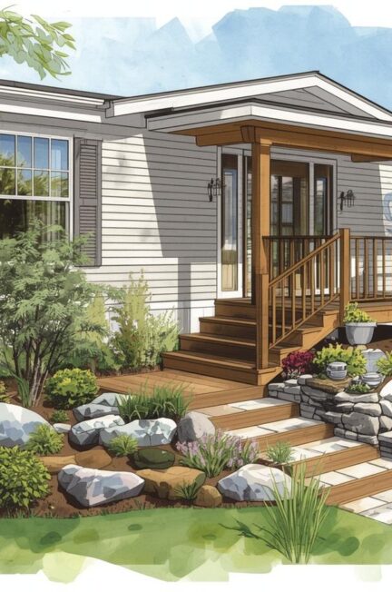 mobile home steps on home watercolor style V2 4
