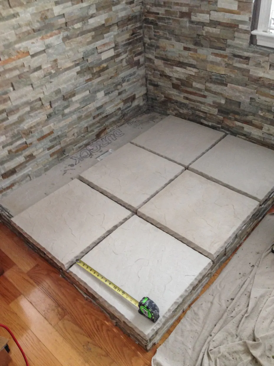 planning stone floor tile for stove installation