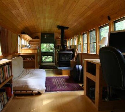 interior of converted school bus