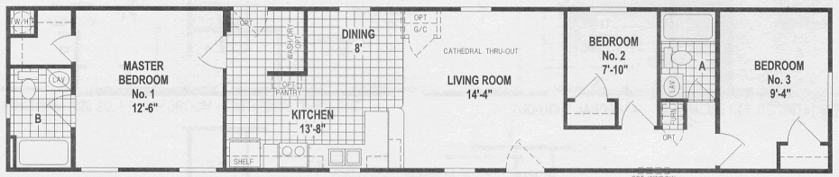 manufactured home floor plans-single wide floor plan - bedroom on end