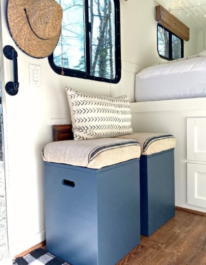 storage benches - ottomans in camper